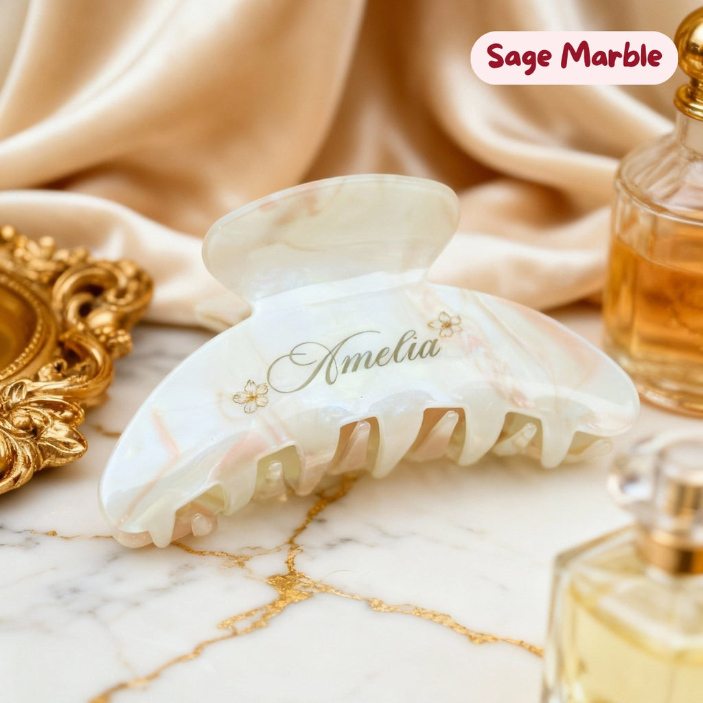 MARBLE Long Hair Claw Clip - Personalised Name