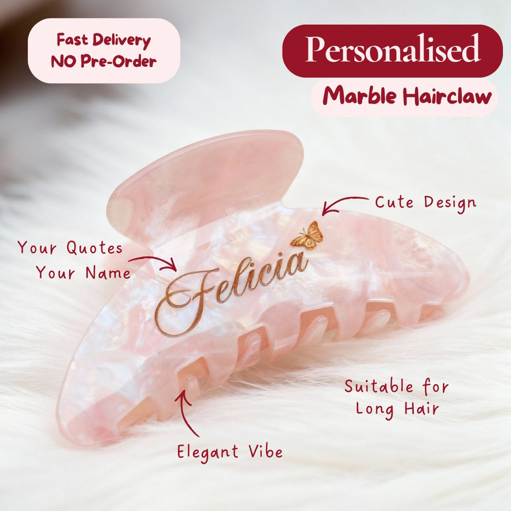 MARBLE Long Hair Claw Clip - Personalised Name