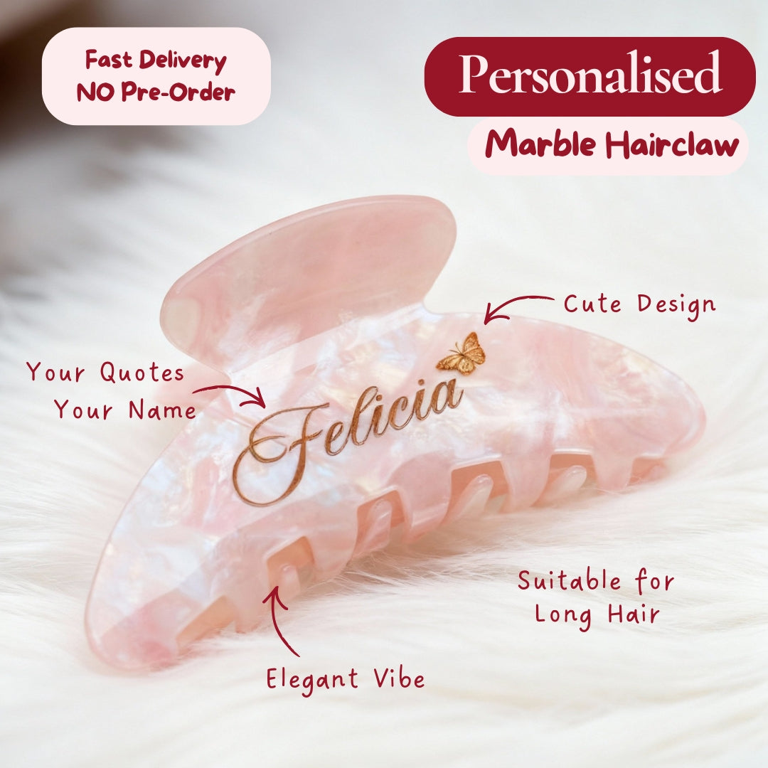 MARBLE Long Hair Claw Clip - Personalised Name