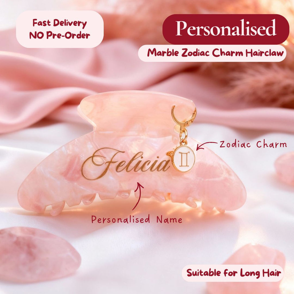 CHARM MARBLE Long Hair Claw Removable Add Ons - Personalised Name