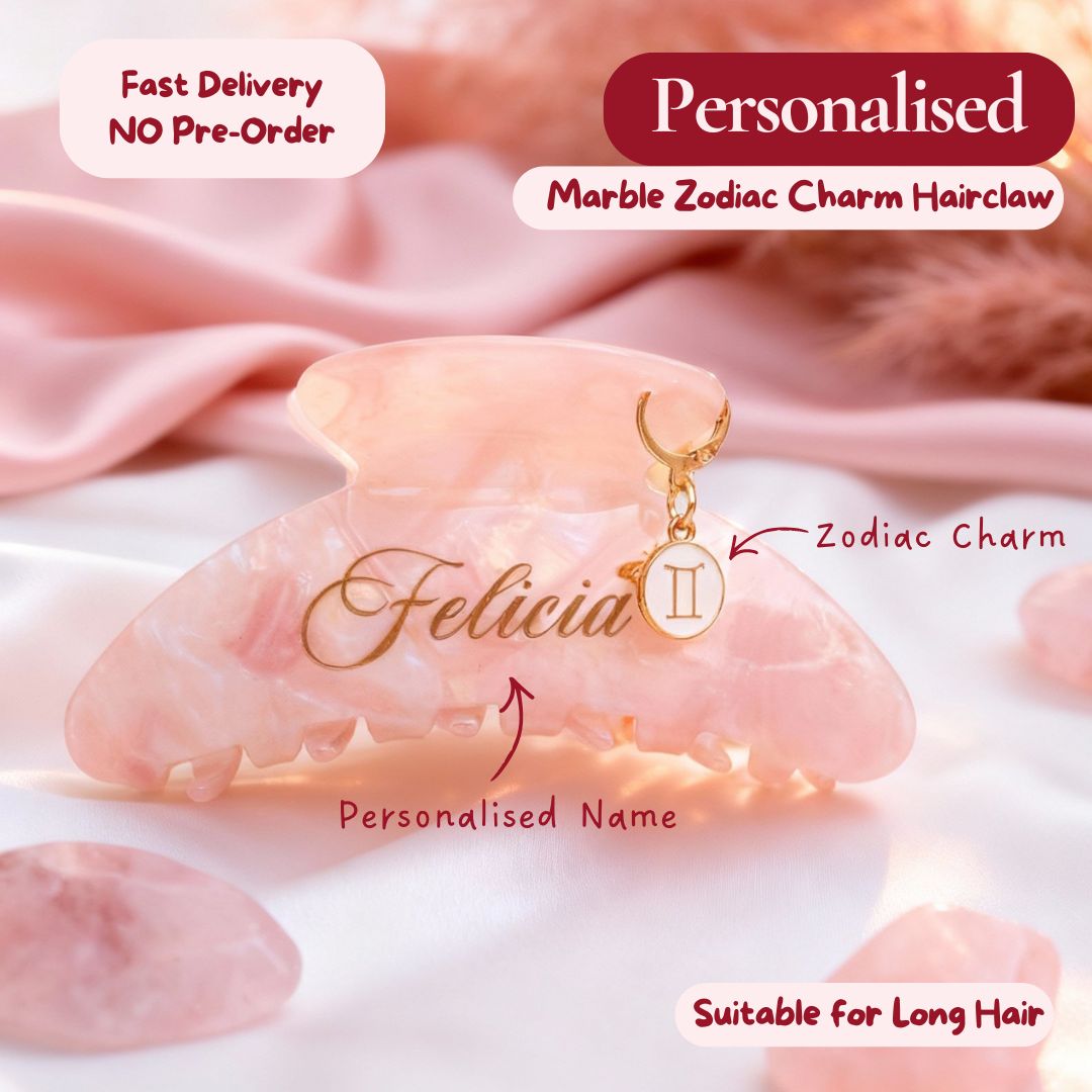 CHARM MARBLE Long Hair Claw Removable Add Ons - Personalised Name