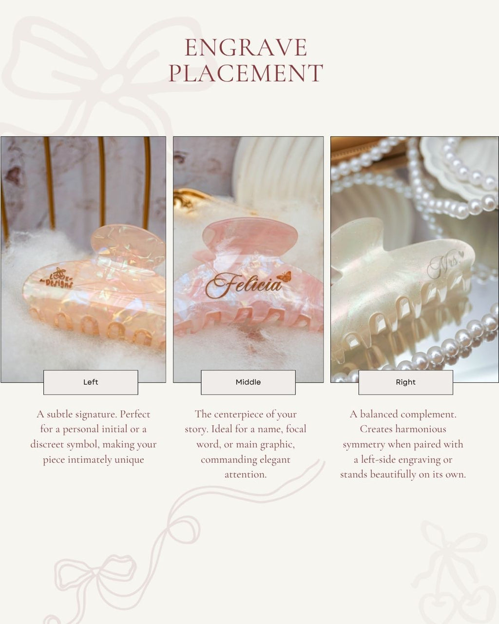 CHARM PEARL Hair Claw Removable Add Ons - Personalised Name